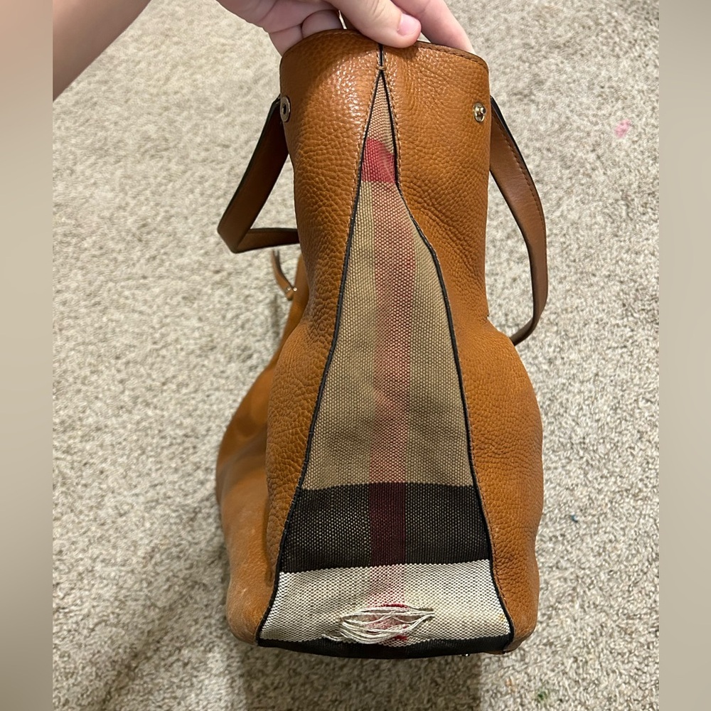Burberry Calfskin House Check Maidstone Medium Brown Shoulder Bag Authentic Tote - Picture 5 of 16